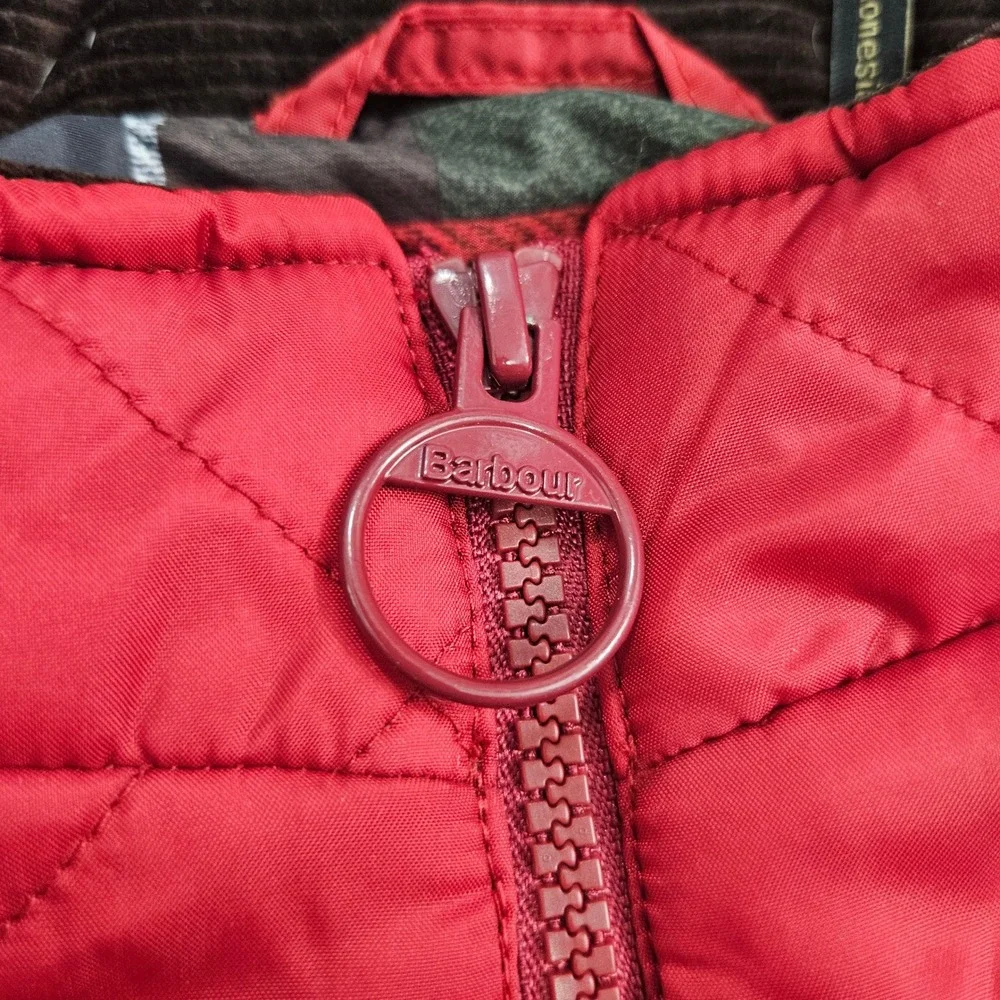 Barbour Finn Gilet Mens Red Quilted Vest Diamond Stitch Tartan Lining Size Large